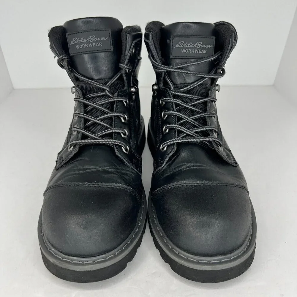 Eddie Bauer Mens Bellingham Black Steel Toe Lace Up Ankle Size 9.5 M Work Boots